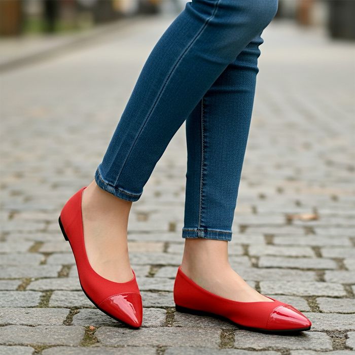 Czerwone baleriny damskie eleganckie wygodne klasyczne  6385 rozm. 41