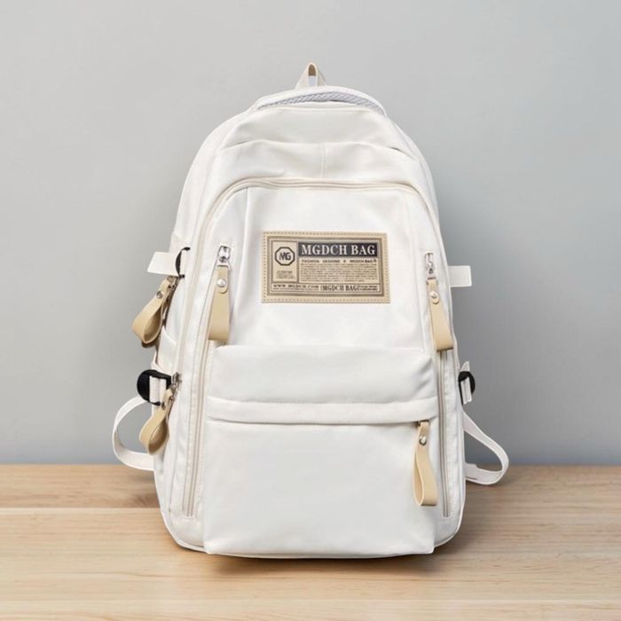 Kremowy plecak szkolny z brelokiem gratis młodzieżowy backpack korean aesthetic