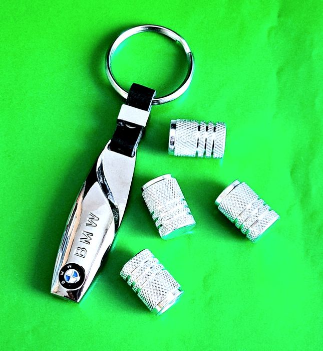 *NOWY* Breloczek BMW + Nakrętki na wentyle srebrne komplet tuning