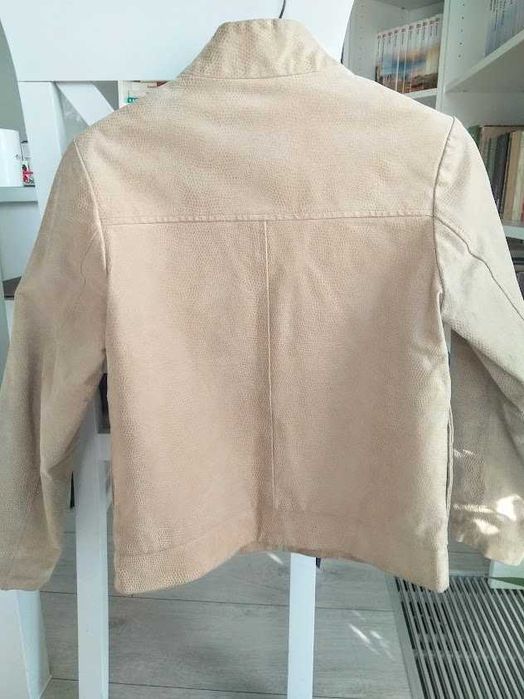 Skórzana beżowa kurtka, biker, pudełkowa skóra 100% 34-38