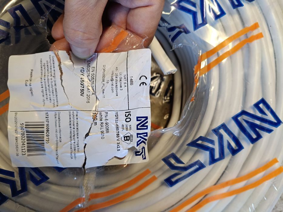 Przewód elektryczny YDY żo 3x2,5 750V NKT /100m 
Wybaczci