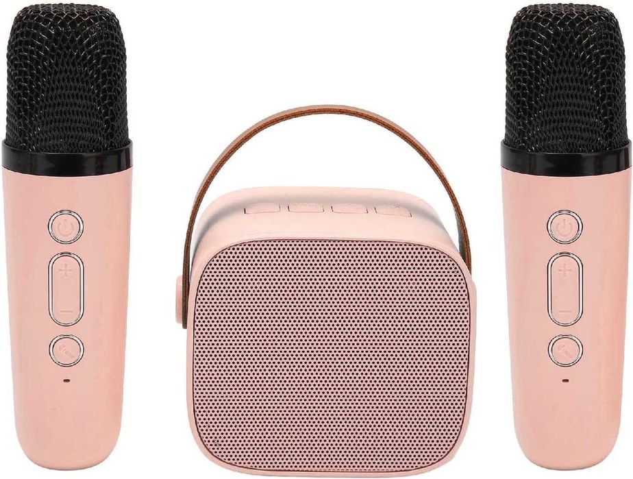 Mini Zestaw do Karaoke, Głośnik Stereo Bluetooth z 2 Mikrofonami RGB