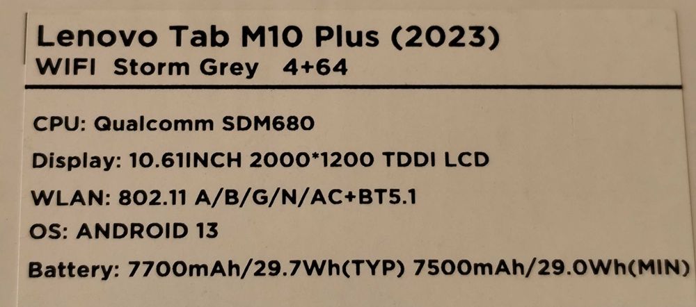 Tablet Lenovo Tab M10 Plus (3 Gen) 4/64GB - jak nowy