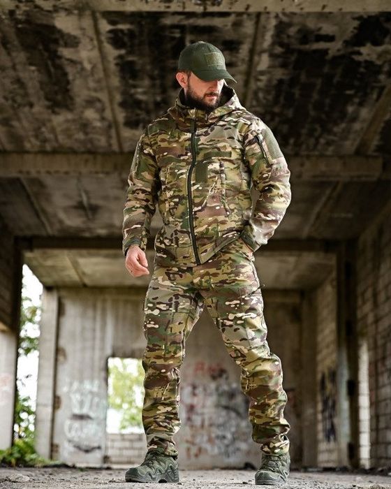 Тактический костюм OMEGA Мультикам демисезонный на флисе , Softshell Рипстоп , Военная форма