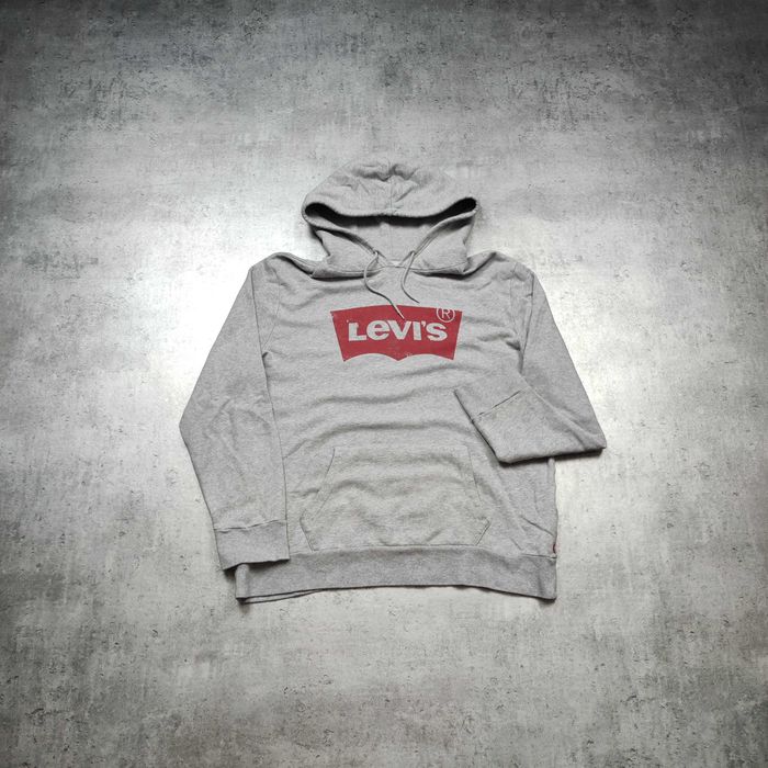 MĘSKA Bluza z Kapturem Szara Bawełna PREMIUM Duże Logo Levis Classic