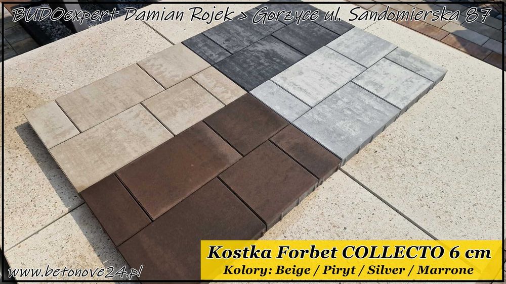 Kostka brukowa Forbet COLLECTO kolory Beige Maronne Silver Piryt Tytan