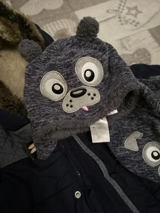 Smyk, jak nowy Komplet zimowy, kombinezon, czapka, komin, 74-80