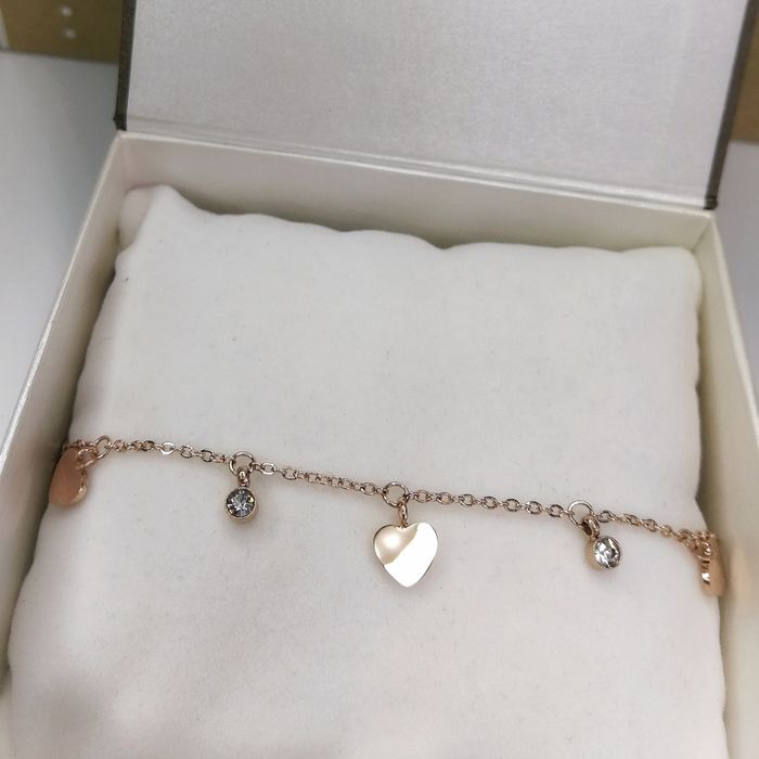 Nowa bransoletka z cyrkoniami i serduszkami różowe złoto Rose Gold
