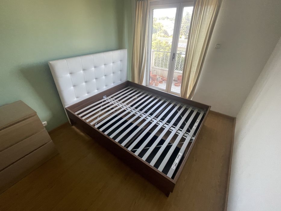 Cama de casal 160x200 com cabeceira estofada + colchão molas ensacadas (oferta)