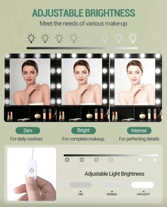 Penteadeira com espelho e 10 luzes LED,