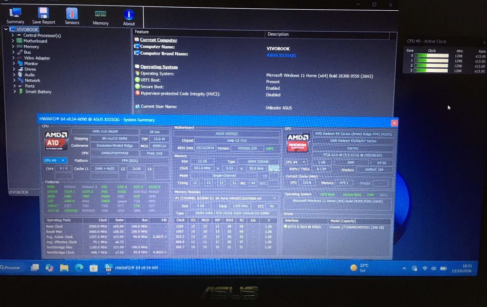 Portatil ASUS VivoBook K555QG - AMD A10 9620p 12Gb IGP+dGPU SSD W11 TPM2