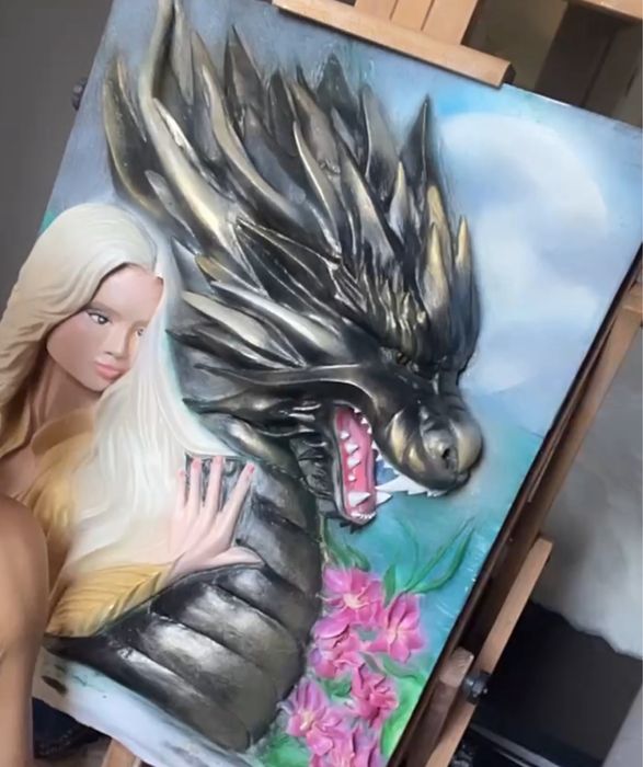 Картина, цветной барельеф дракон