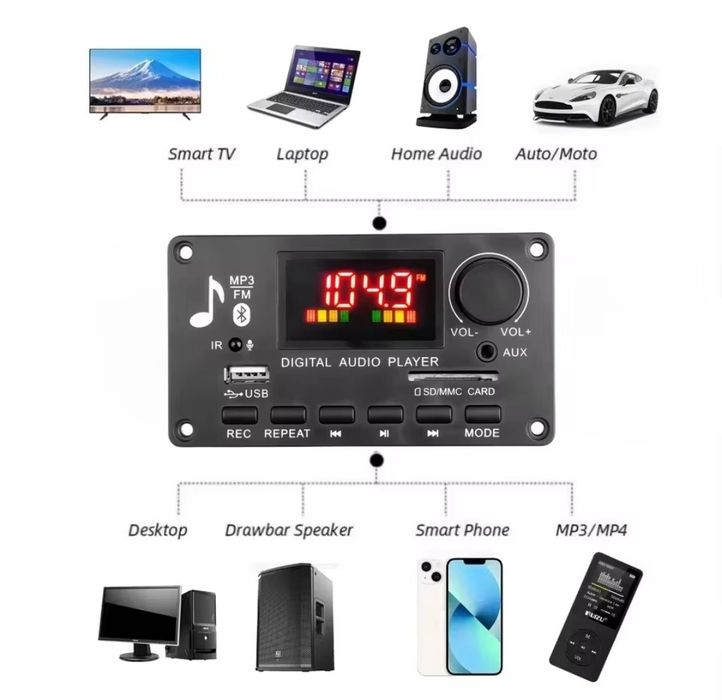 Bluetooth MP3 модуль-декодер JQ-D009BT-A1.0 з підсилювачем 2×40 Вт (80 Вт) DC 5V-26V