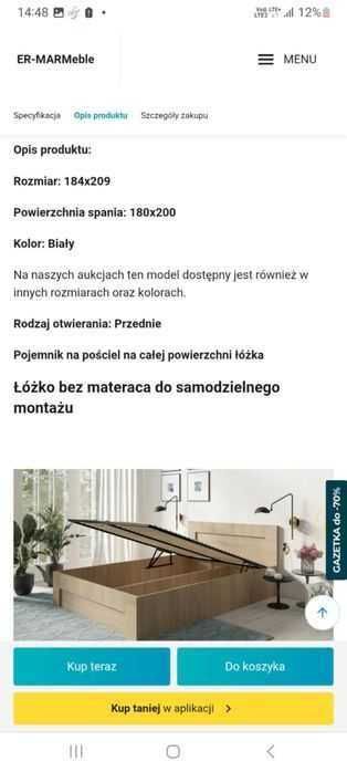 Łóżko otwierane przednie 180x200 Wenus