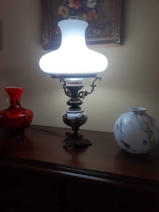 Mosiężno-porcelanowa lampa vintage