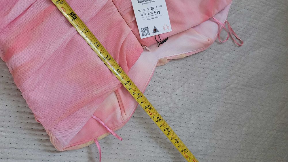 Różowa sukienka midi Zara tiulowa bez ramiączek dekolt serce M 38