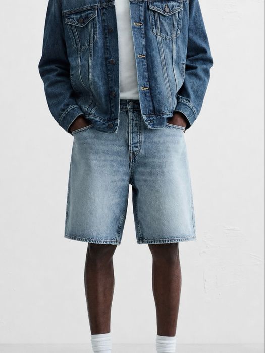 Чоловічі Шорти ZARA Straight Fit Джинсові Прямі Оригінал Нові Голубі Прямые Джинсы Шорты Shorts Зара