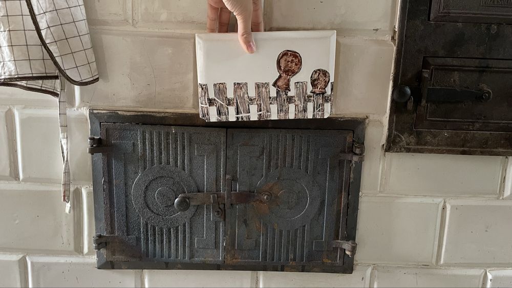 Kafle do pieca z rysunkiem wiejskim