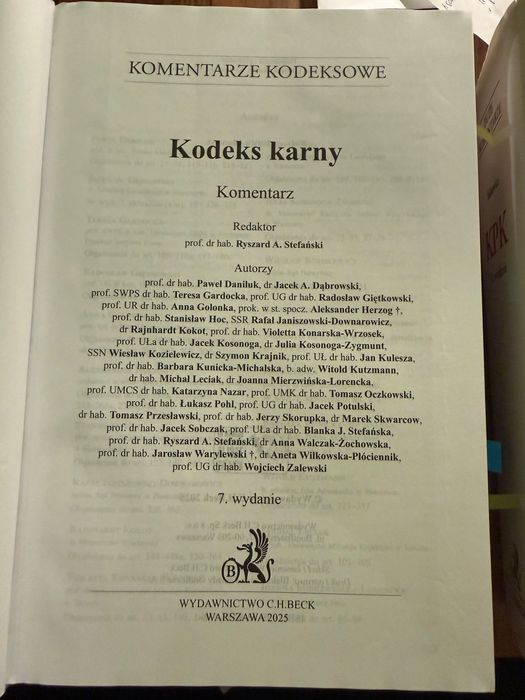 Komentarz do KK i KPK Stefański Sakowicz 2025 C.H.Beck