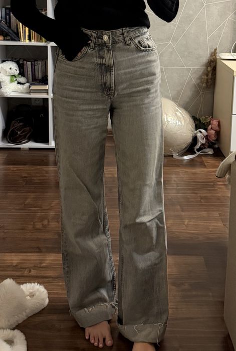 женские джинсы zara wide leg 34р серые