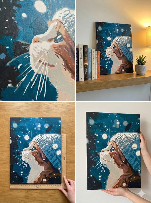 Картина акрилом 30х40 см "Кіт і сніг" – Чудовий декор