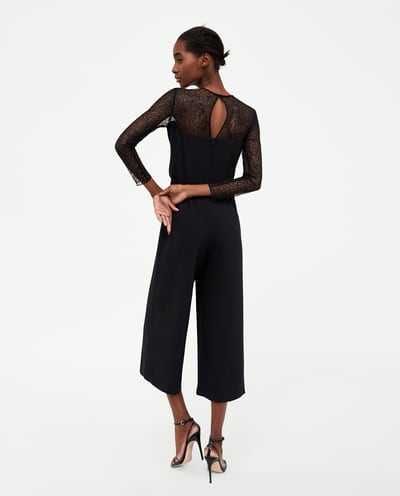 Black Lace-Effect Jumpsuit / Romper from Zara, Size L, New with Tag64739408793474121