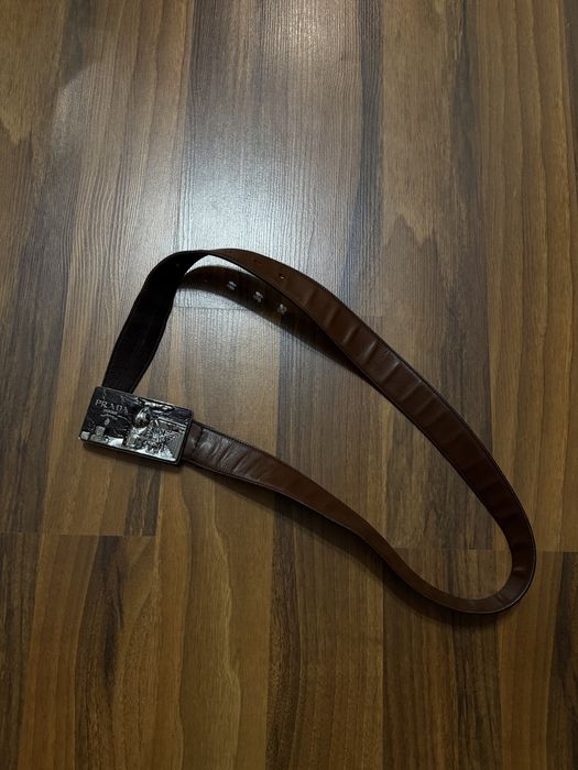 Prada Brown Boat Buckle Leather Belt
