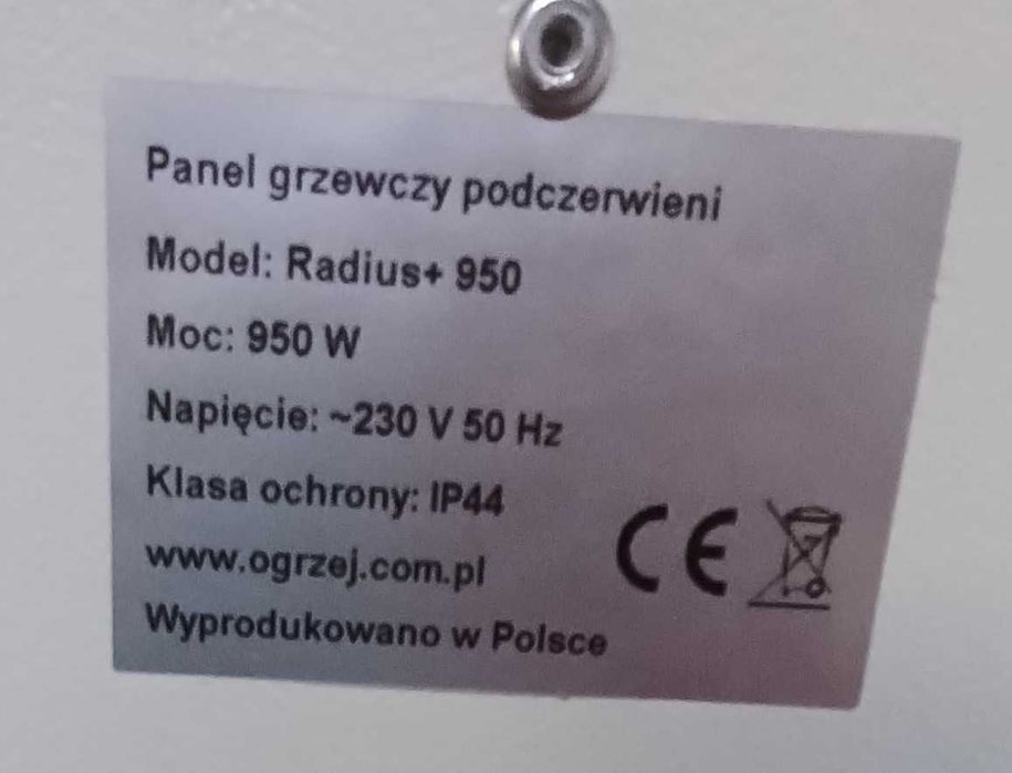 Panel grzewczy podczerwieni Radius+ 950W UŻYWANY
