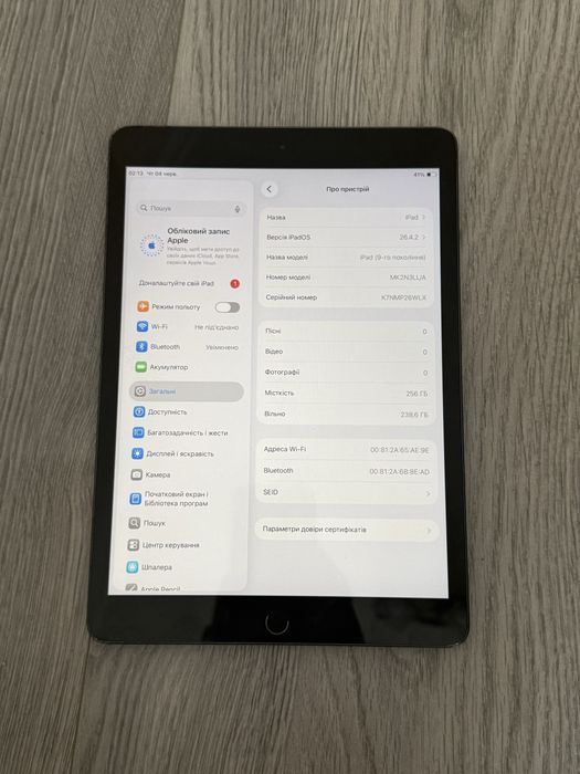 IPad 9th 10.2 2021 Space Grey 90% акум  256Gb WiFi