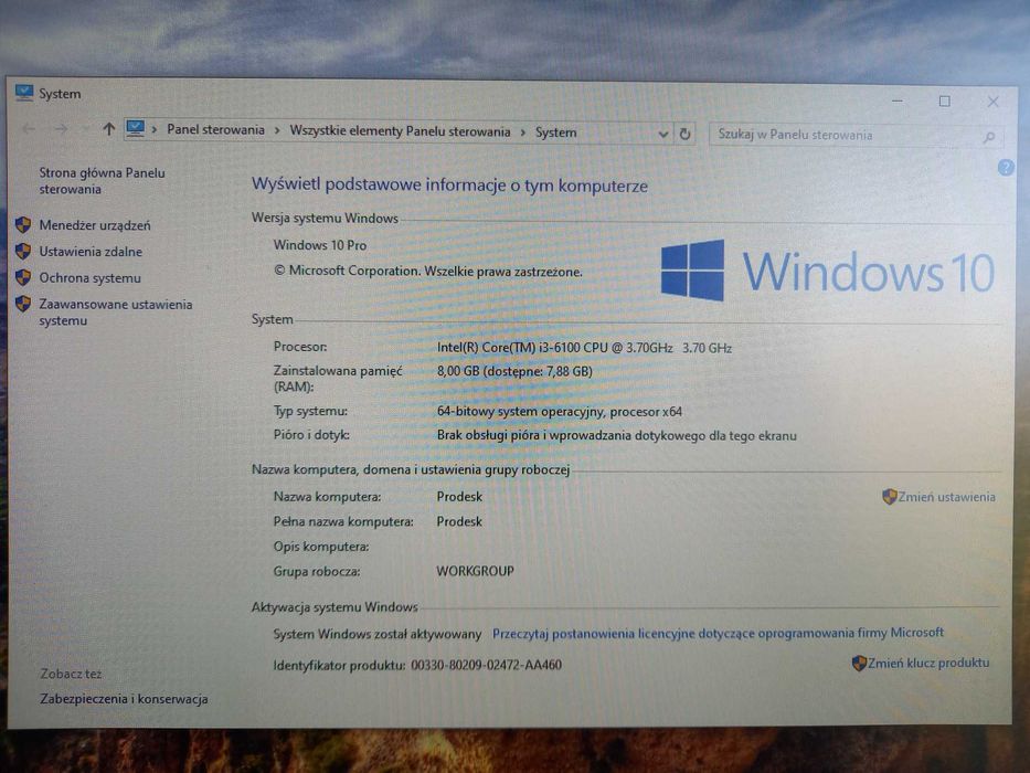 Komputer HP Prodesk 600 G3 SFF i3-6100 8GB SSD 240GB W10 WiFi