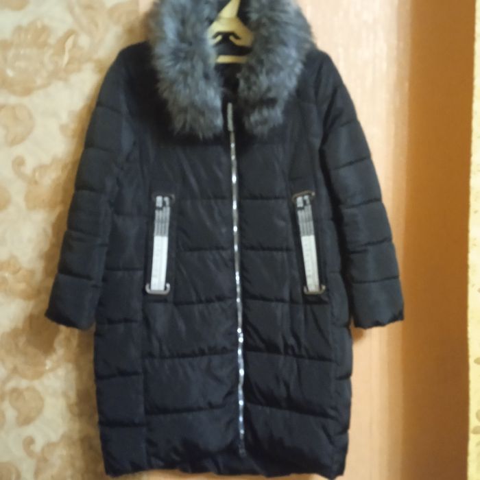 Куртка парка с капюшоном зима мех искусственный XL