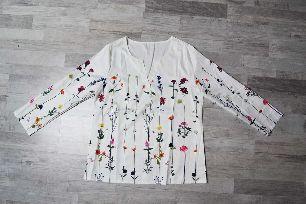 Kremowa koszula w kwiaty vintage XXL