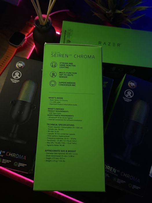 Razer Seiren V3 Chroma — USB-мікрофон, RGB, Tap-to-Mute, новий