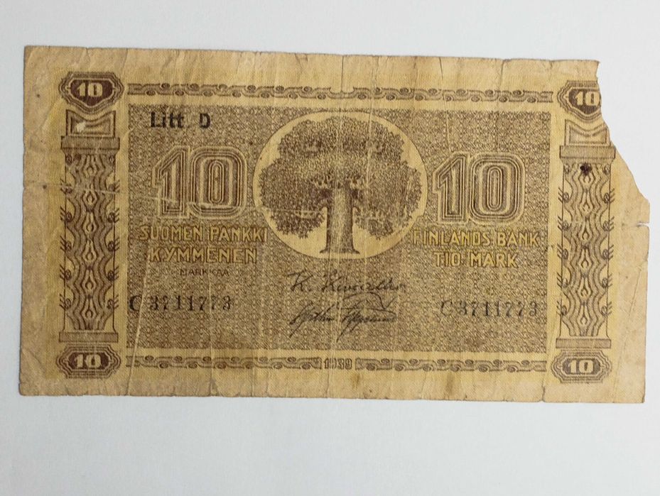 Sprzedam banknot Finlandia 10 marek 1939r. Litt. D seria C