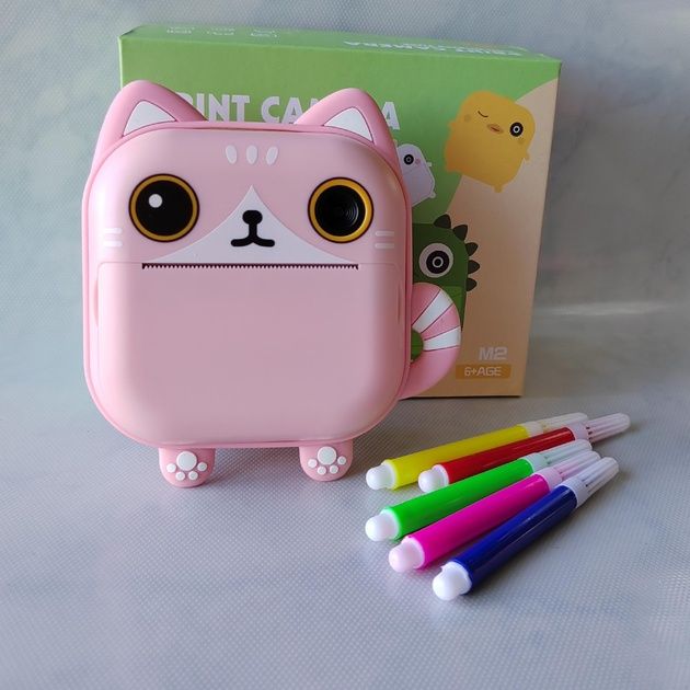 Дитячий фотоапарат Котик миттєвого друку з селфі камерою та відео