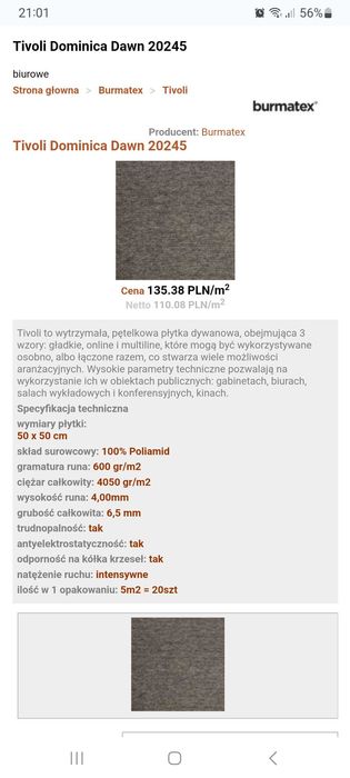 Wykladzina dywanowa przemysłowa 50x50