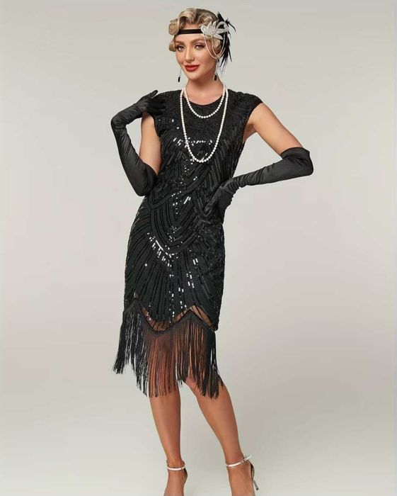 Elegancka sukienka RETRO lata 20 Gatsby, r. XL 42 karnawał Sylwester wesele przebranie