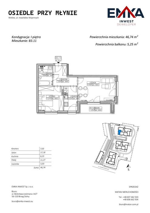 2-pokojowe mieszkanie 46m2 + balkon
