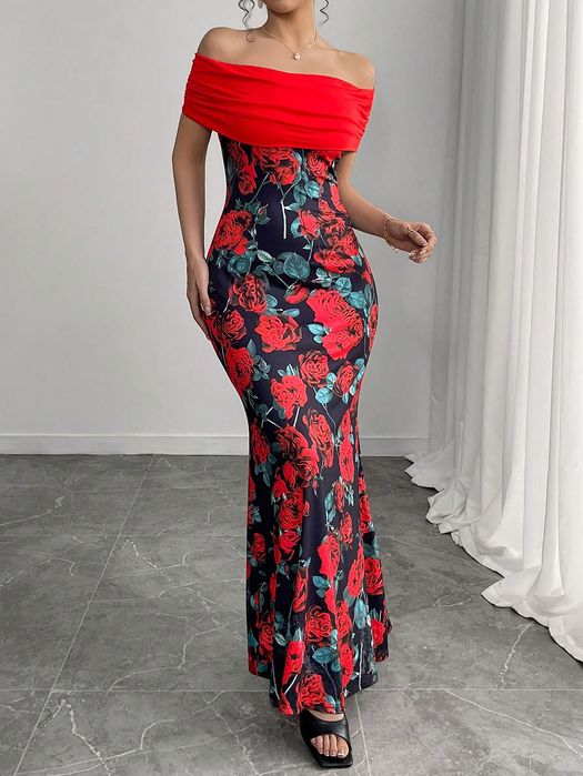 Sukienka Syrena W Róże Carmen Twist Maxi Casual Shein M 38