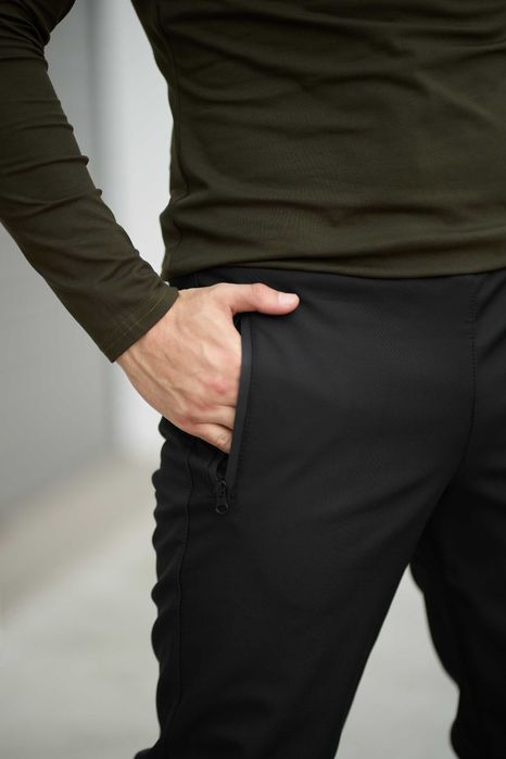 Штани чоловічі теплі на флісі софтшел чорні