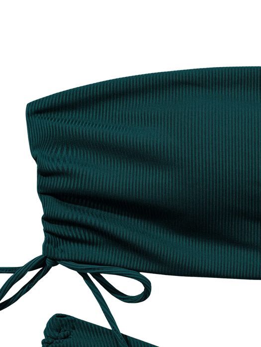 Bikini damskie bandeau - prążkowane, wysoki stan - S zielone