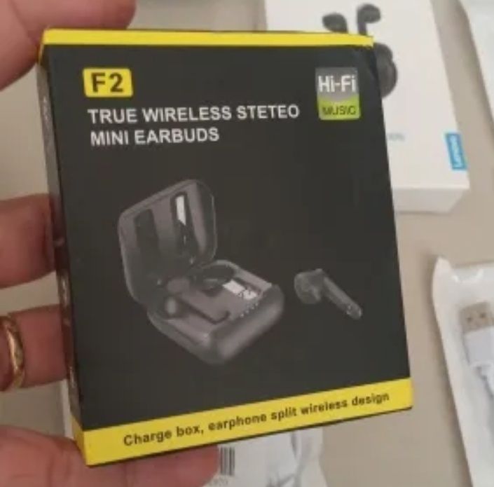 Fones de Ouvido Bluetooth "F2" TWS em preto (Novo), v5,2