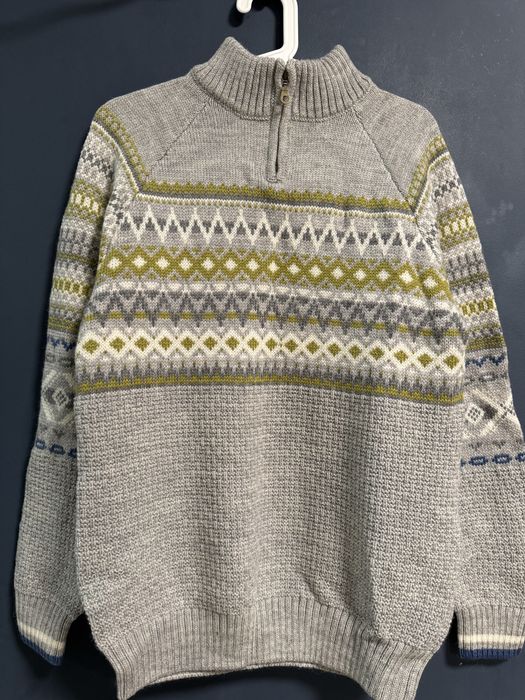 Sweterek sweter we wzory norweskie wełniany 100% wełna golf na zamek S