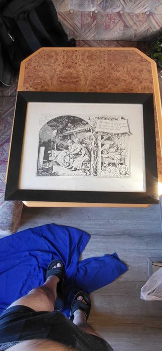 Stara niemiecka grafika „Der Mond ist aufgegangen” – Ludwig Richter