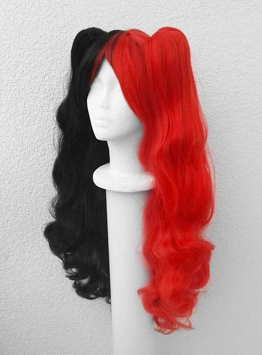 Czarna czerwona peruka dye split z kitkami gothic lolita cosplay wig