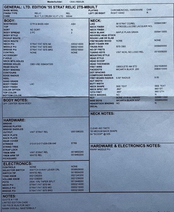 Fender Custom Shop Masterbuilt Greg Fessler Stratocaster Strat Limited