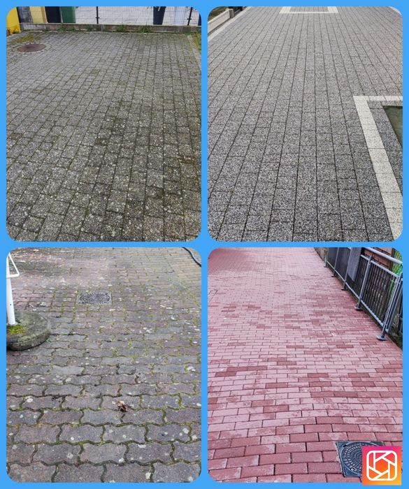 Mycie kostki brukowej, elewacji