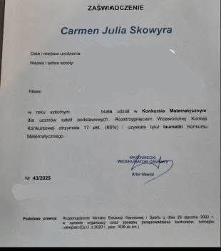 Matematyka: Korepetycje, E8, Matura, Konkurs Kuratoryjny | Laureatka