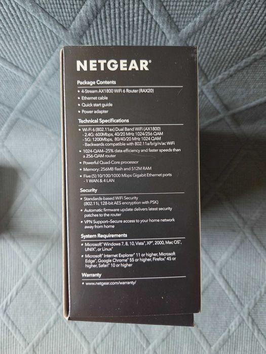 Netgear Nighthawk Router RAX20 AX1800 Dual Band WiFi 6 USB
