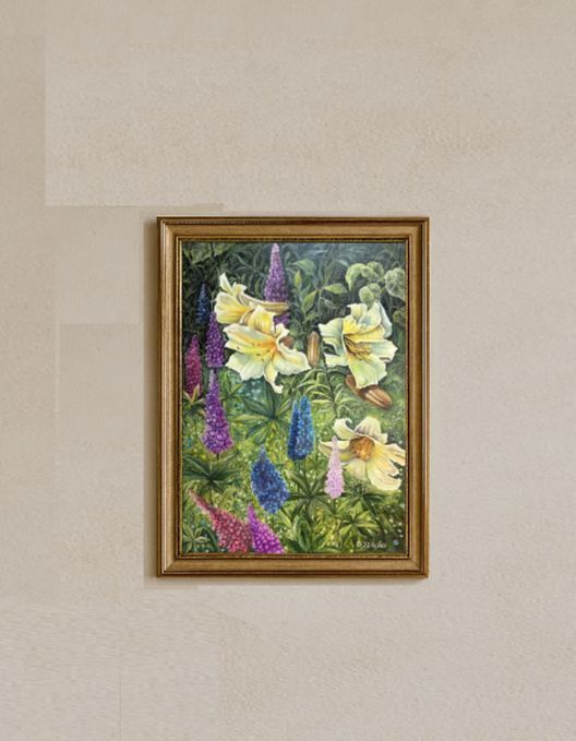 Картина олійна “Лілії” на полотні, 30×50 см, ручна робота, без рами